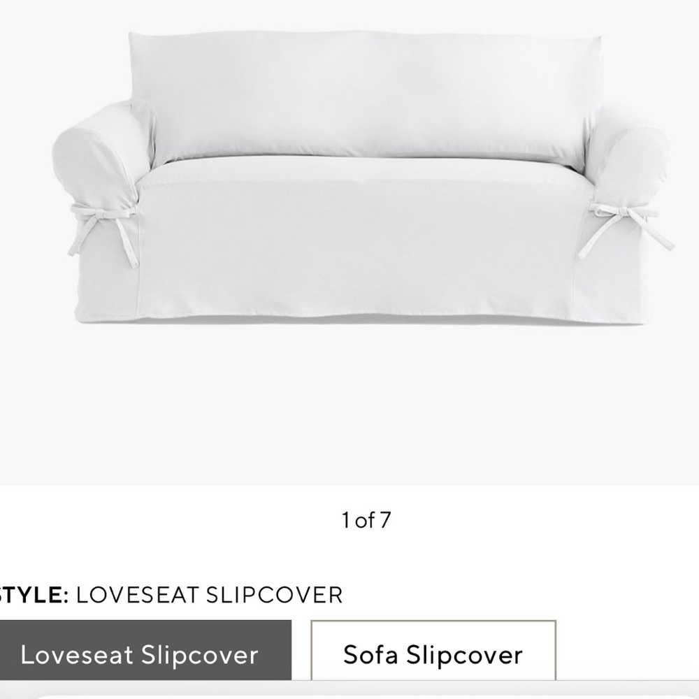 New PB loveseat relaxed fit slipcover with ties